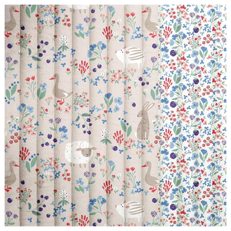 Printed Quilted Cotton BERRIES / CELINE Gray / White